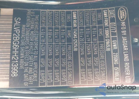 2017 Land Rover Range Rover Evoque Se/Se Premium z USA, uszkodzony, nr VIN SALVP2BG6HH213998